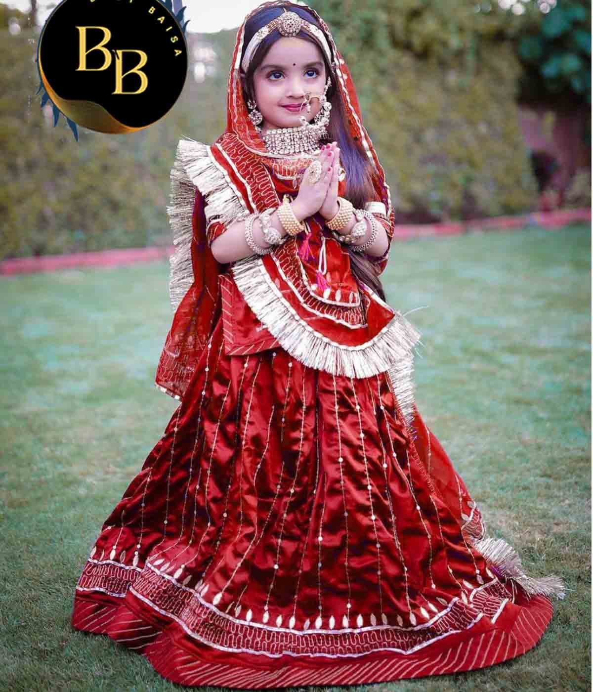 Kids Rajputi Poshak in Red Color with Satin Fabric