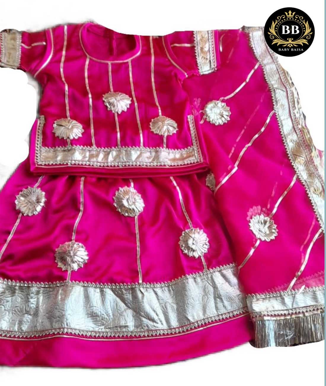 Baby Poshak in Dark Pink with Silver Gota Lace Work