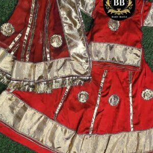 Baby Poshak in Maroon Color with Silver Gota Lace Work
