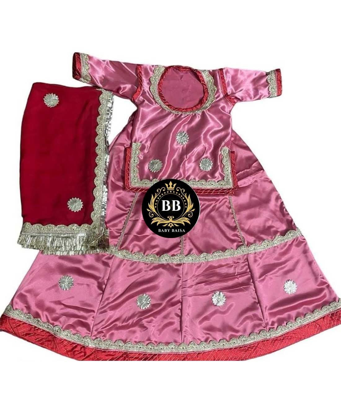 Baby Poshak in Pink with Silver Gota Lace Work (2)