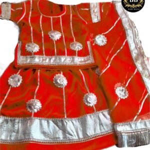 Baby Poshak in Red Color with Silver Gota Lace Work