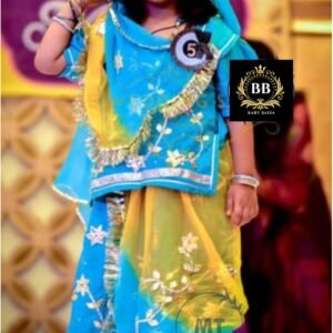 Firozi Blue Rajputi Poshak for Girl with Shaded Odhani with Stitching