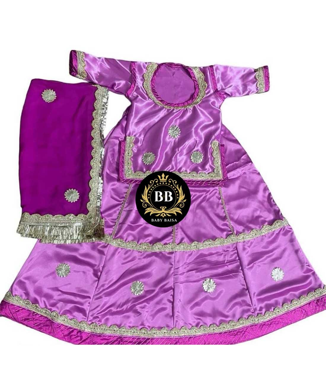 Girl Rajasthani Poshak in Dark Purple Color with Lace Work