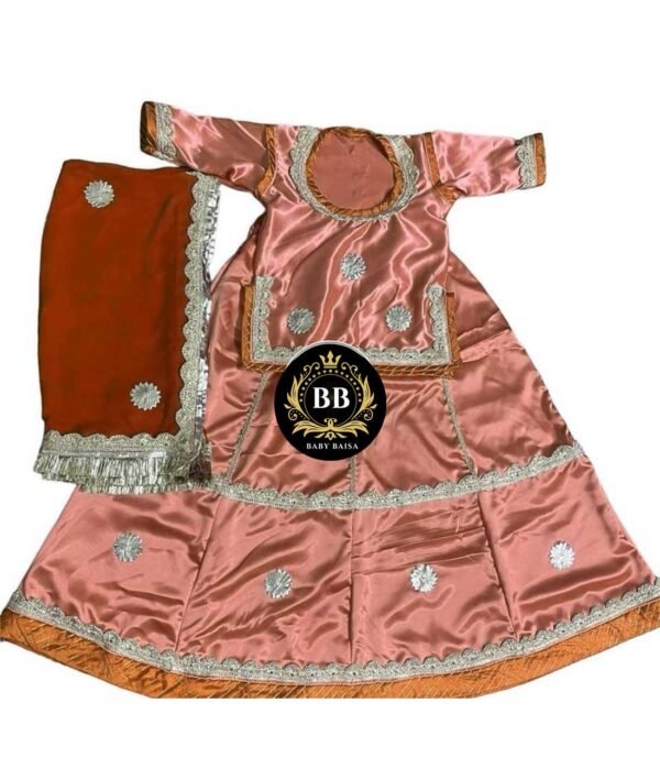 Girl Rajasthani Poshak in Light Brown Color with Lace Work Girl Rajasthani Poshak in Light Brown Color with Lace Work