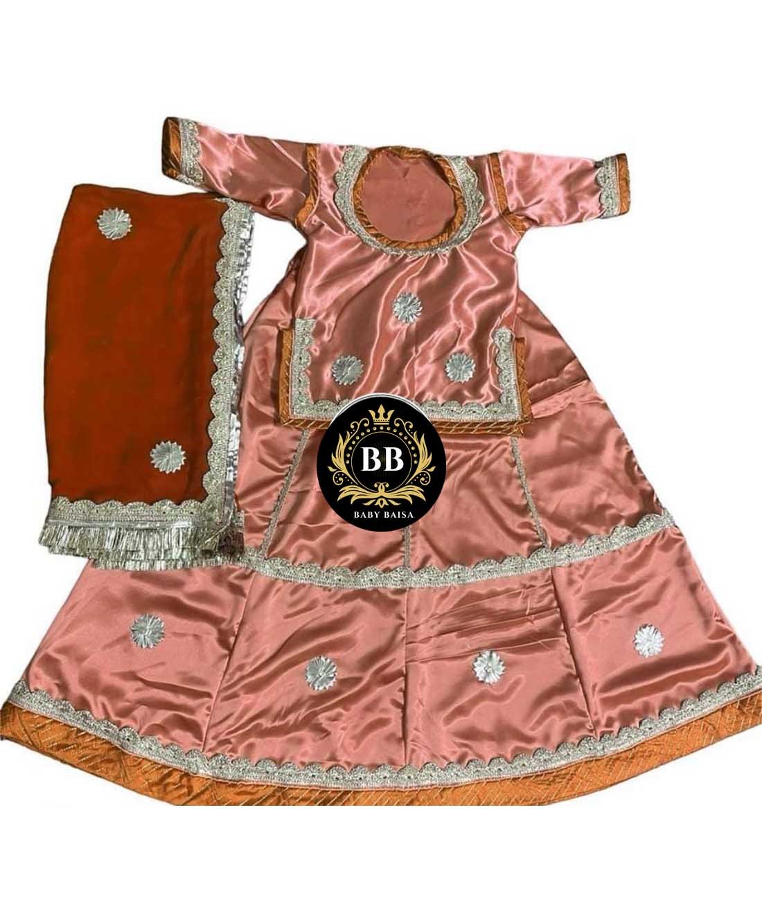 Girl Rajasthani Poshak in Light Brown Color with Lace Work