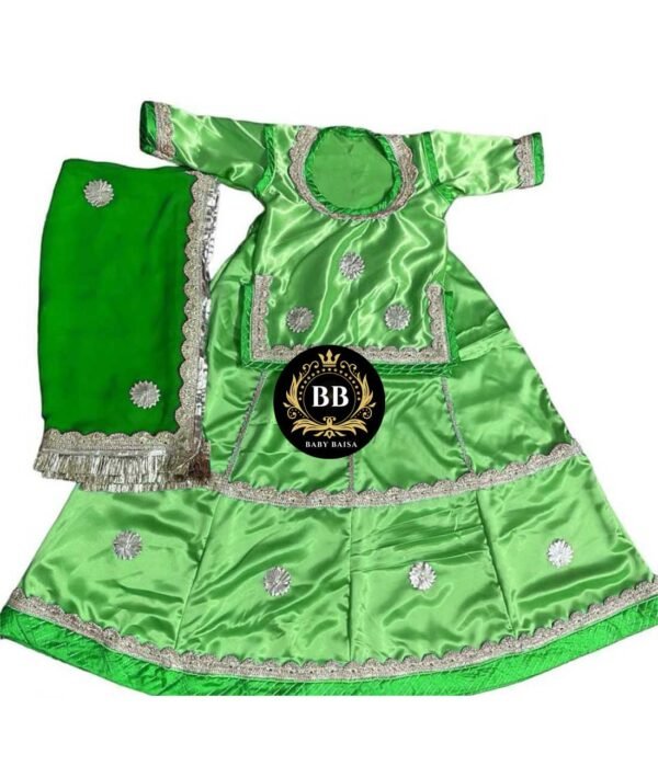 Girl Rajasthani Poshak in Popati Green Color with Lace Work Girl Rajasthani Poshak in Popati Green Color with Lace Work