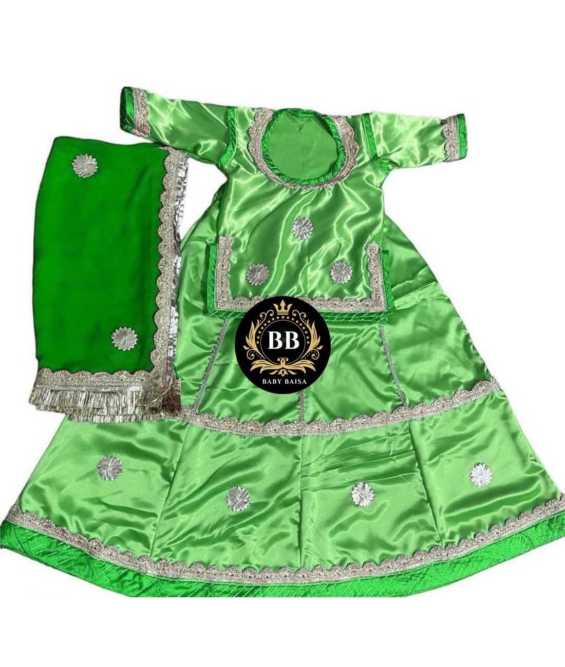 Girl Rajasthani Poshak in Popati Green Color with Lace Work