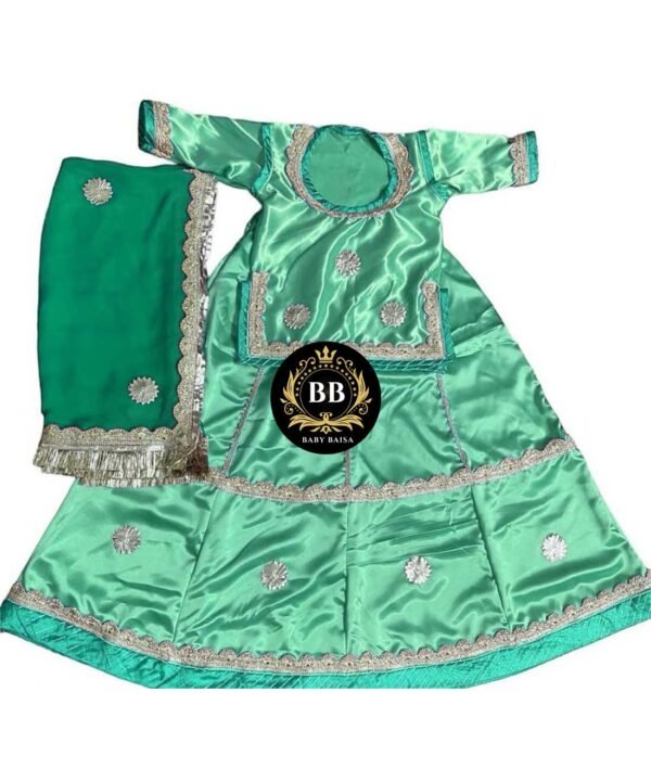 Girl Rajasthani Poshak in Sea Green Color with Lace Work