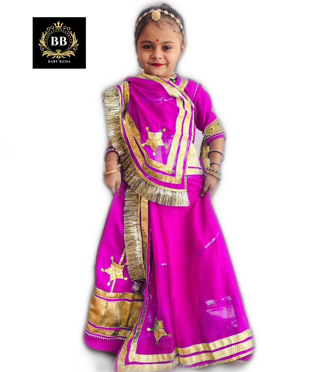Girls Pink Baby Rajputi Poshak for 5-12 Years with Stitched