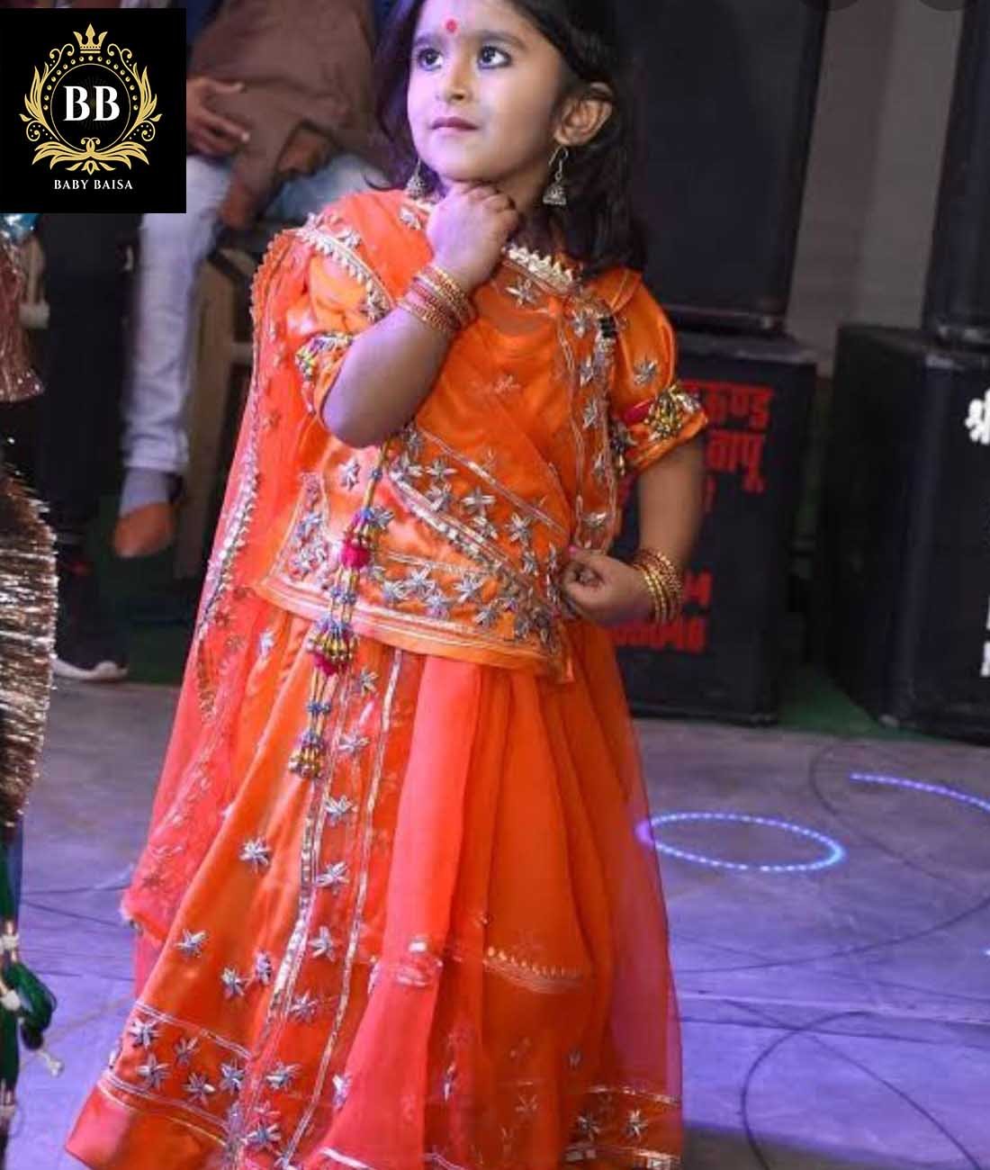 Girls Rajputi Poshak in Orange Color with Gotapatti Work