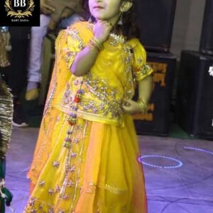 Girls Rajputi Poshak in Yellow Color with Gota Patti Work