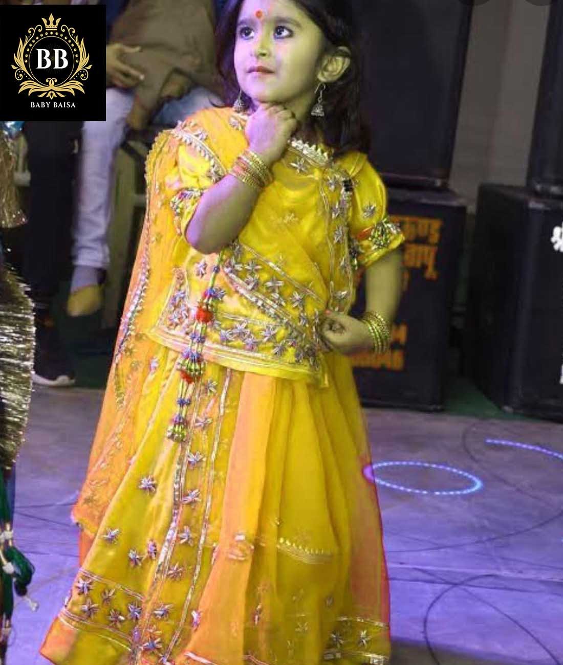 Girls Rajputi Poshak in Yellow Color with Gota Patti Work
