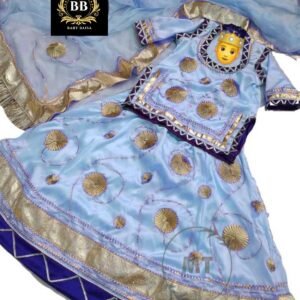 Light Blue Stitched Girls Poshak with Dark Blue magji and Gotapatti Work