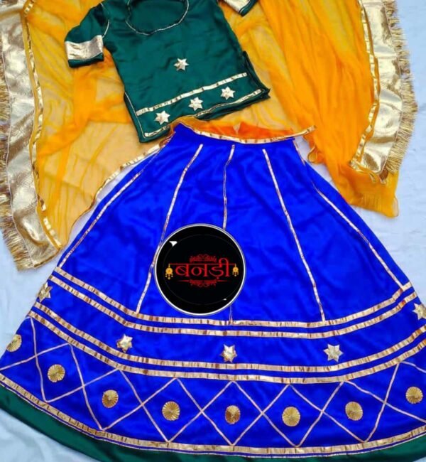 Multicolor Girls Rajputi Poshak with Lace Gota Patti Work Multicolor Girls Rajputi Poshak with Lace Gota Patti Work