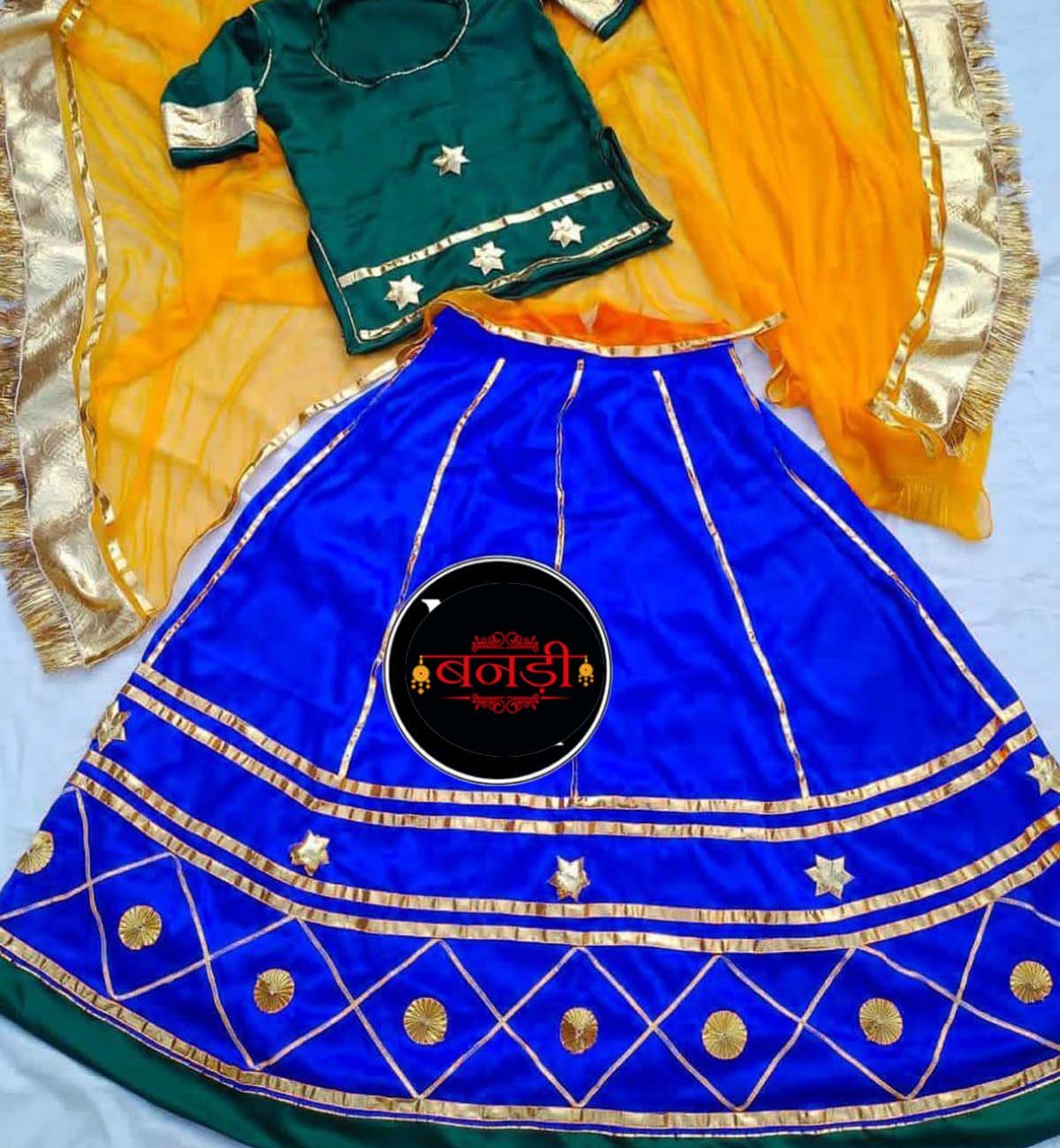 Multicolor Girls Rajputi Poshak with Lace Gota Patti Work
