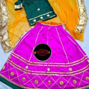 Rajputi Poshak with Pink Lehenga and Yellow Odhan For Girls