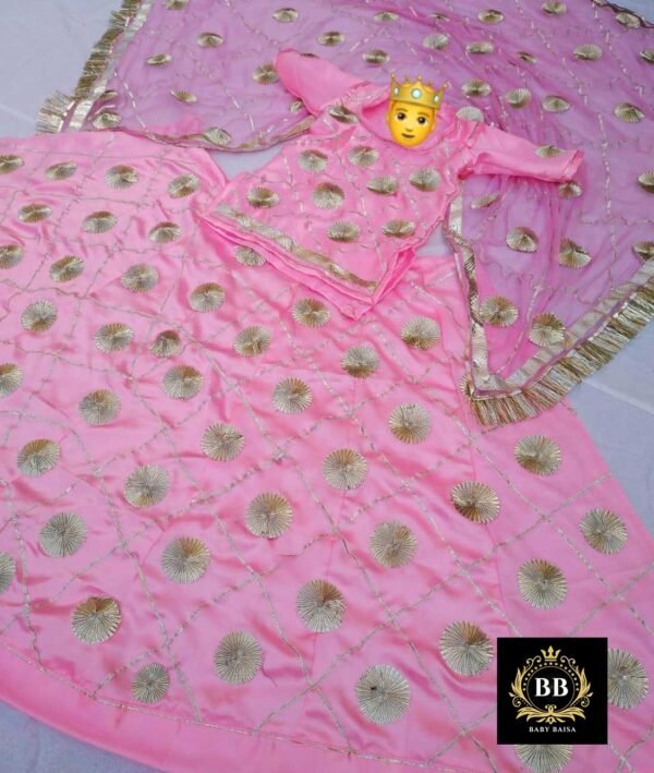 Pink Rajputi Lehenga Choli for Kids Girls with Stitched Pink Rajputi Lehenga Choli for Kids Girls with Stitched