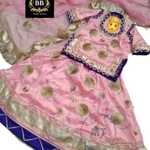 Pink Girls Poshak with Stitched in Blue Magji and Gota Patti Work