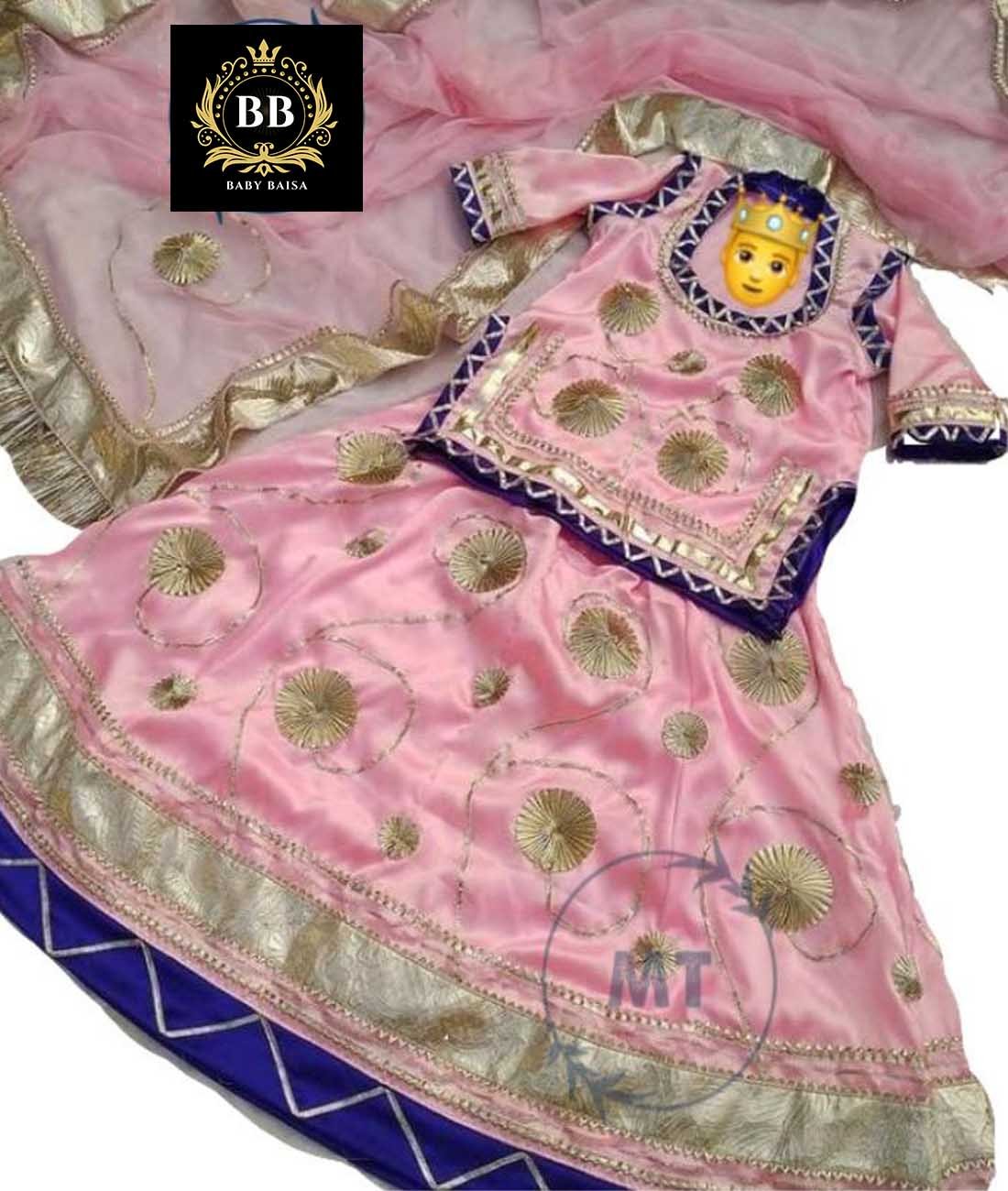 Pink Girls Poshak with Stitched in Blue Magji and Gota Patti Work