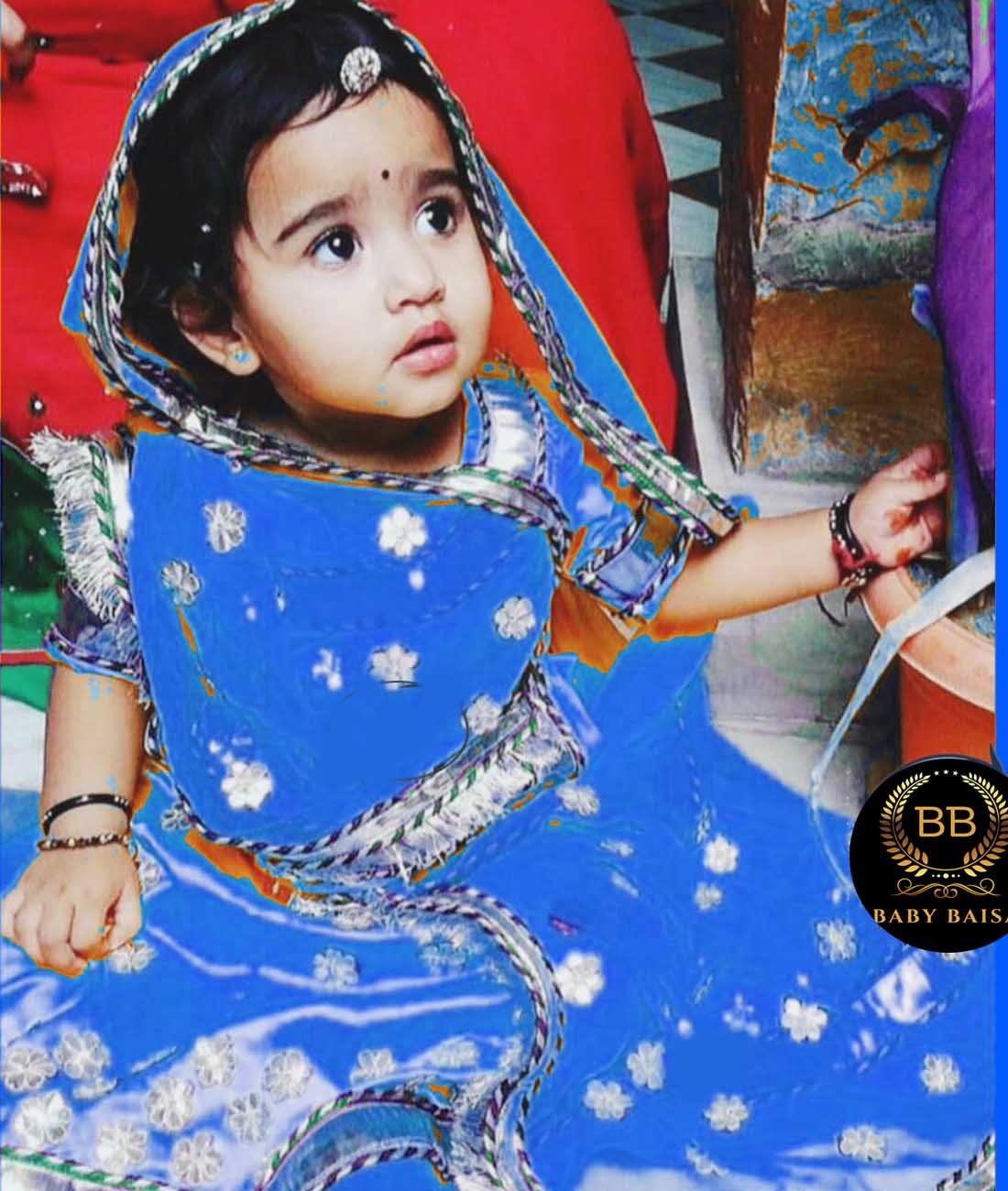 Rajputi Poshak for 3 Years Old Baby Girl (3 to 10) in Blue Color