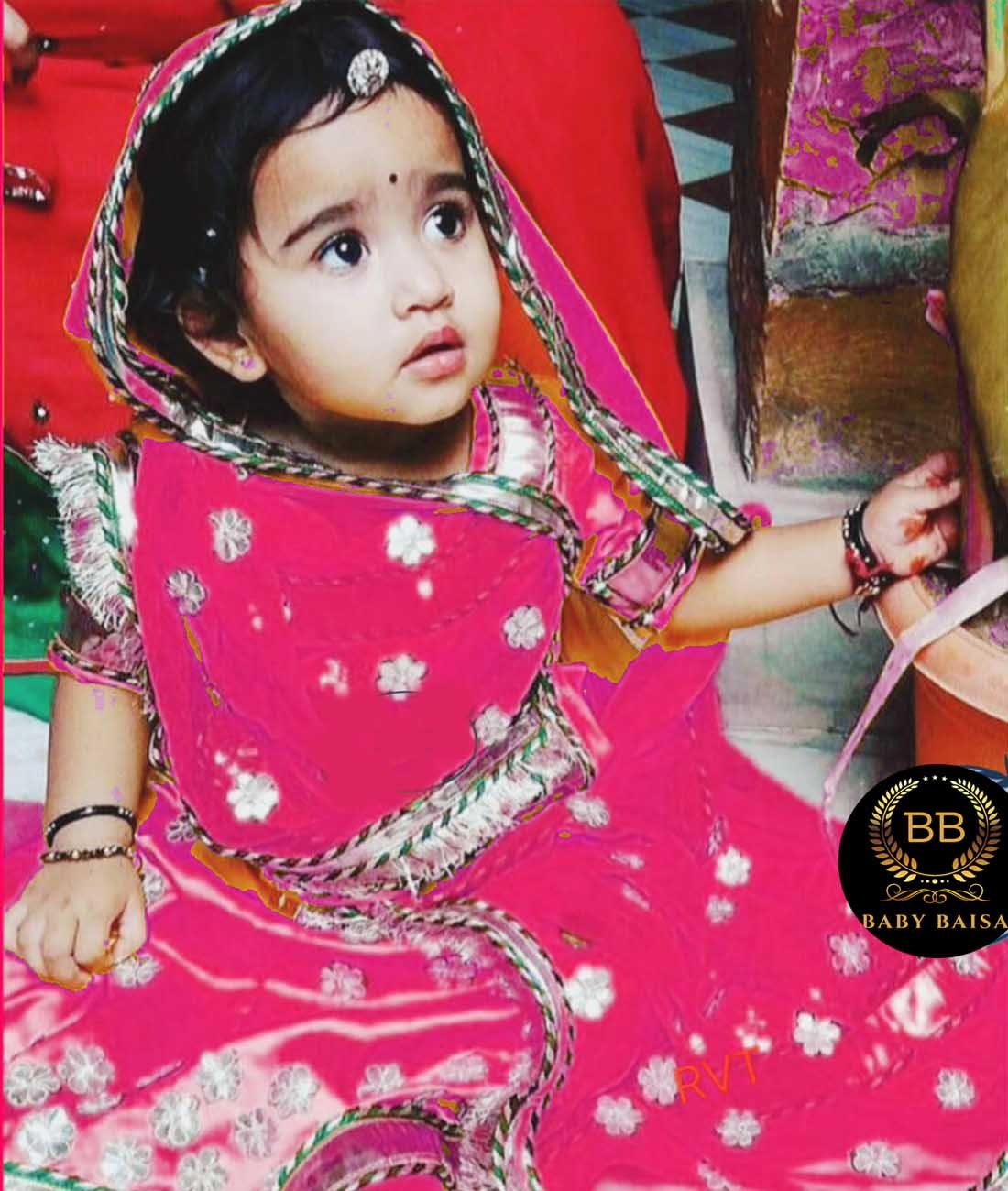Rajputi Poshak for 3 Years Old Baby Girl (3 to 10) in Dark Pink Color