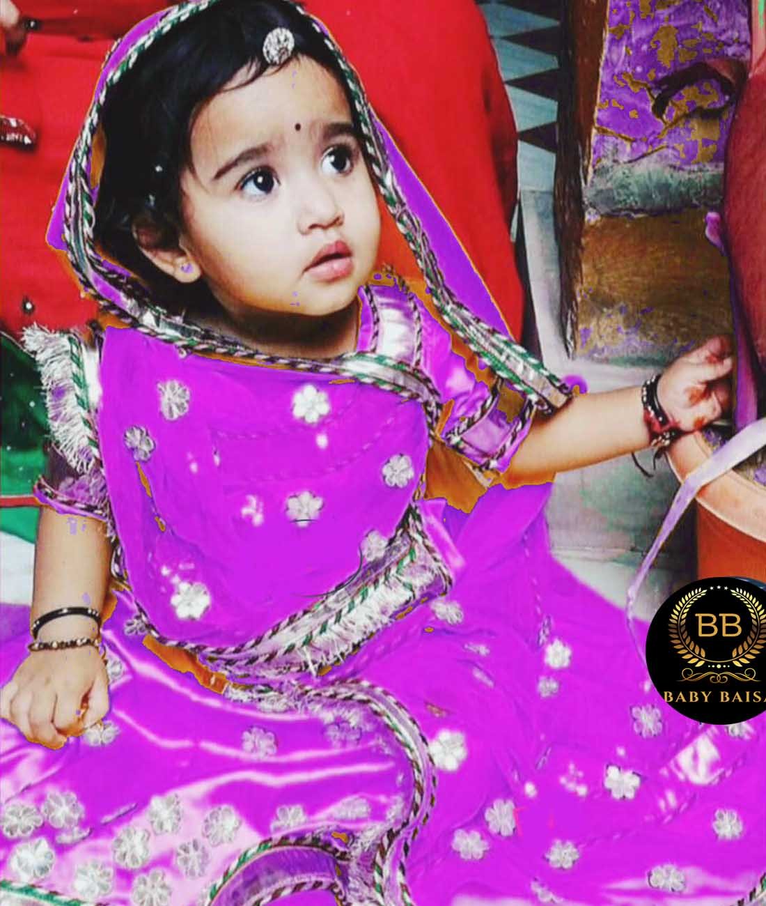 Rajputi Poshak for 3 Years Old Baby Girl (3 to 10) in Lavender Color