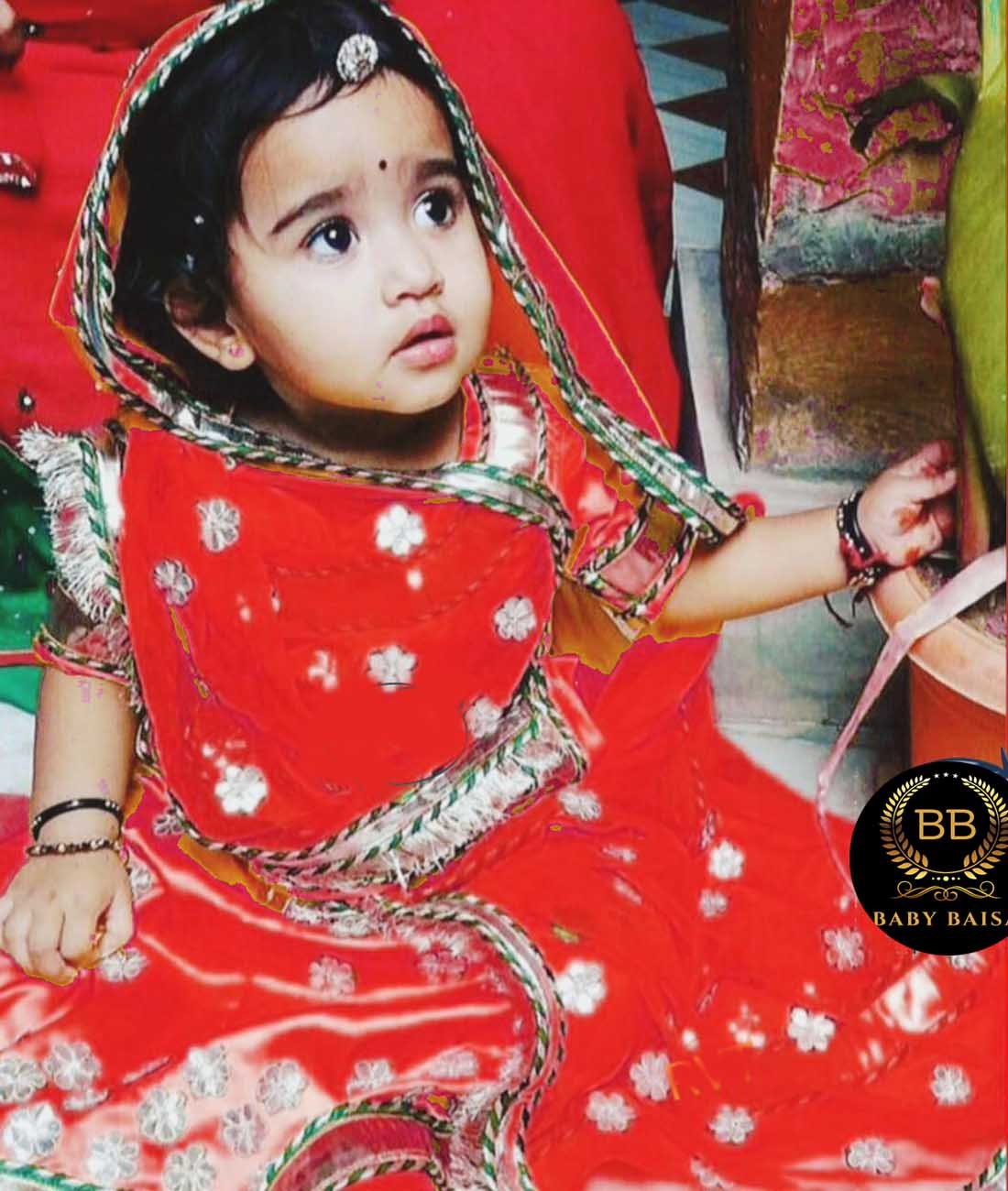 Rajputi Poshak for 3 Years Old Baby Girl (3 to 10) in Red Color
