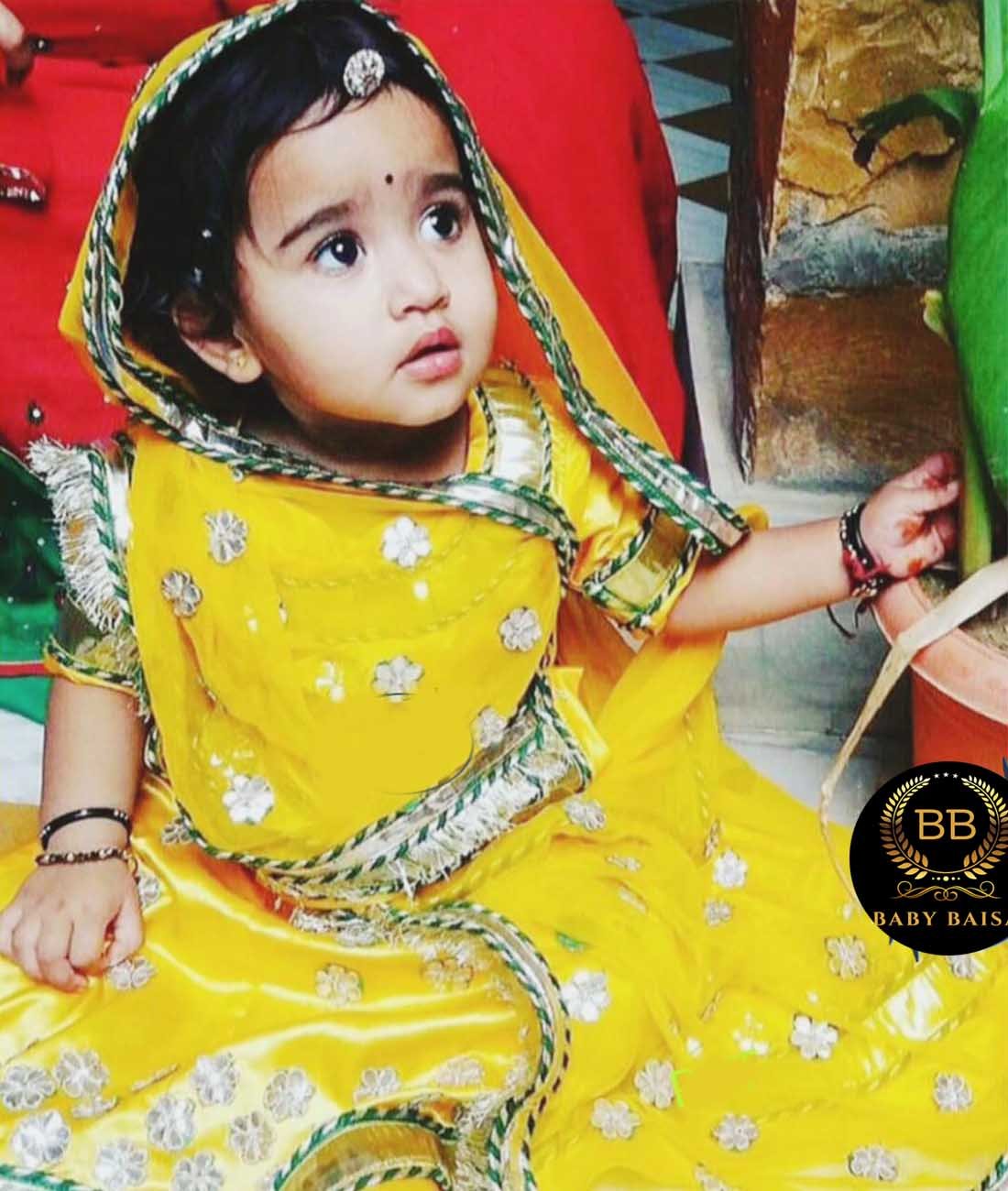 Rajputi Poshak for 3 Years Old Baby Girl (3 to 10) in Yellow Color