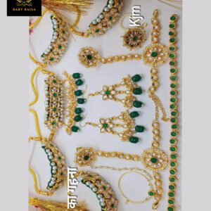 Green Color Rajputi Jewelry Set for Kids with Flower Design