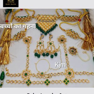 Rajasthani Kids Jewellery Set in Green, with “V” Shape Aad