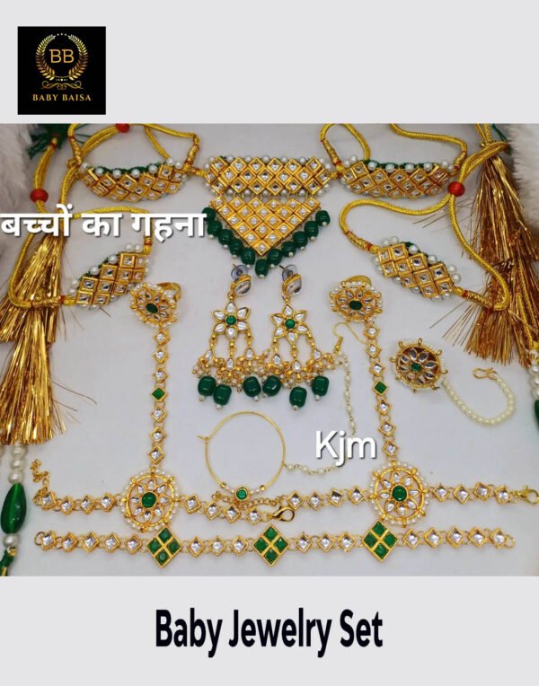 Rajasthani Kids Jewellery Set in Green, with “V” Shape Aad Rajasthani Kids Jewellery Set in Green, with “V” Shape Aad