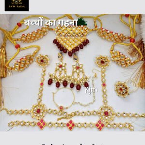 Rajasthani Kids Jewellery Set in Red, with “V” Shape Aad