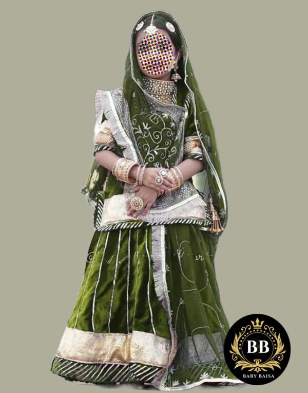 Girls Rajasthani Poshak in Mehandi Green by Baby Baisa Girls Rajasthani Poshak in Mehandi Green by Baby Baisa