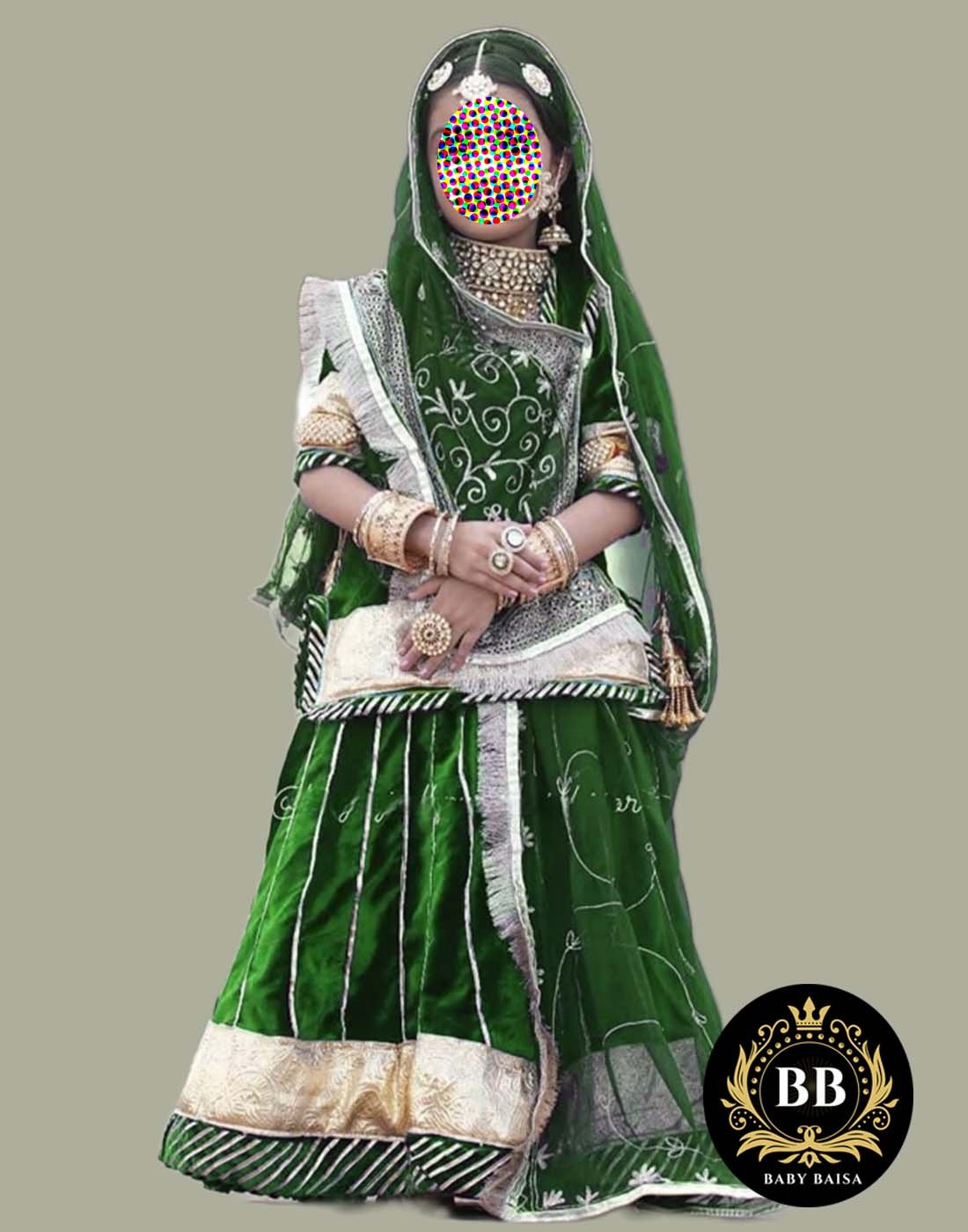 Girls Rajasthani Poshak in Green Color by Baby Baisa