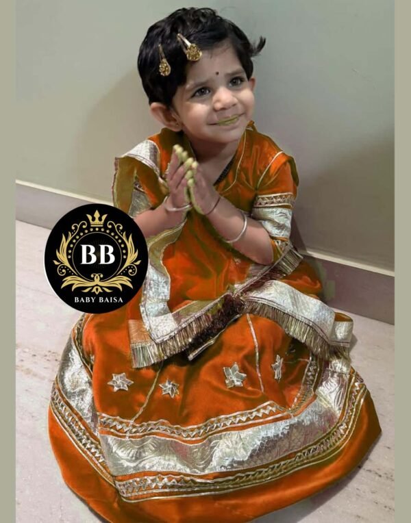 Small Girl Rajputi Poshak in Rust Color at Baby Baisa Small Girl Rajputi Poshak in Rust Color at Baby Baisa