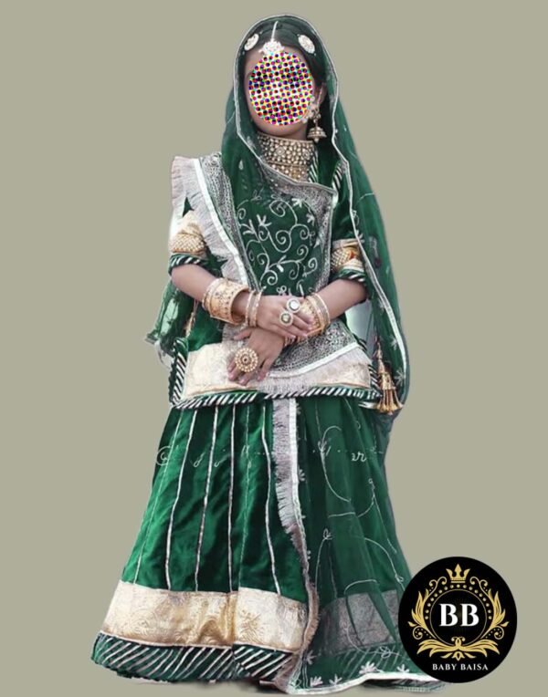 Girls Rajasthanii Poshak in Bottle Green by Baby Baisa Girls Rajasthanii Poshak in Bottle Green by Baby Baisa