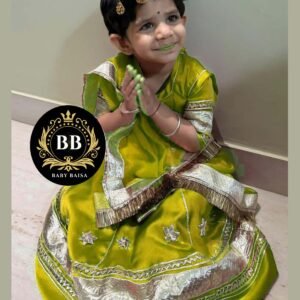 Small Girl Poshak in Mehandi Color at Baby Baisa