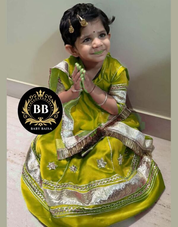 Small Girl Poshak in Mehandi Color at Baby Baisa Small Girl Poshak in Mehandi Color at Baby Baisa