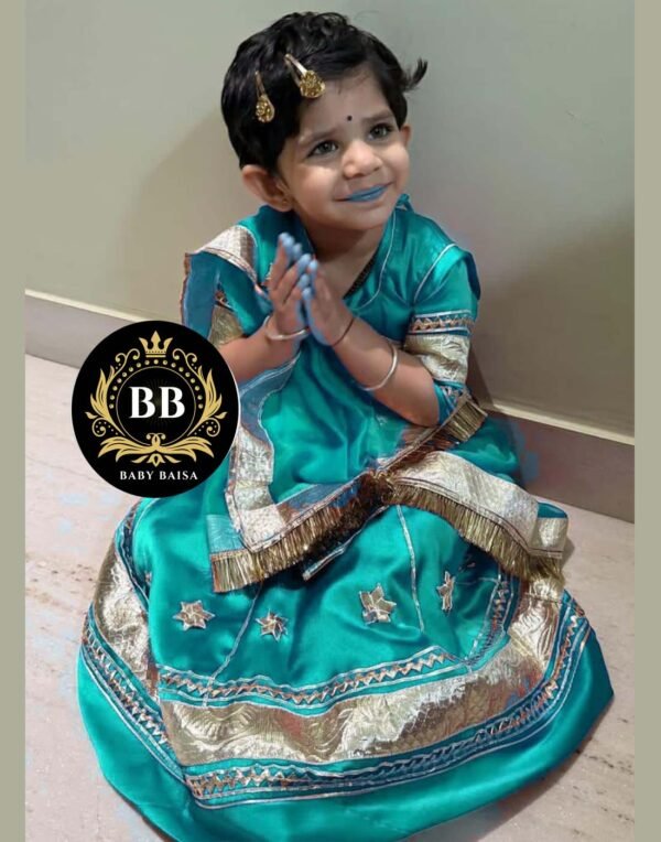 Small Girls Poshak in Firozi Blue Color at Baby Baisa