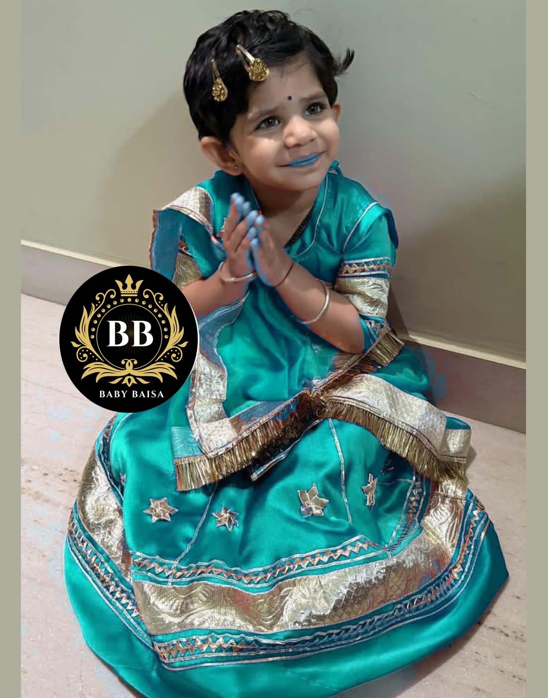 Small Girls Poshak in Firozi Blue Color at Baby Baisa