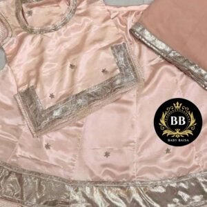 Light Peach Baby Girl Poshak with Lace Work