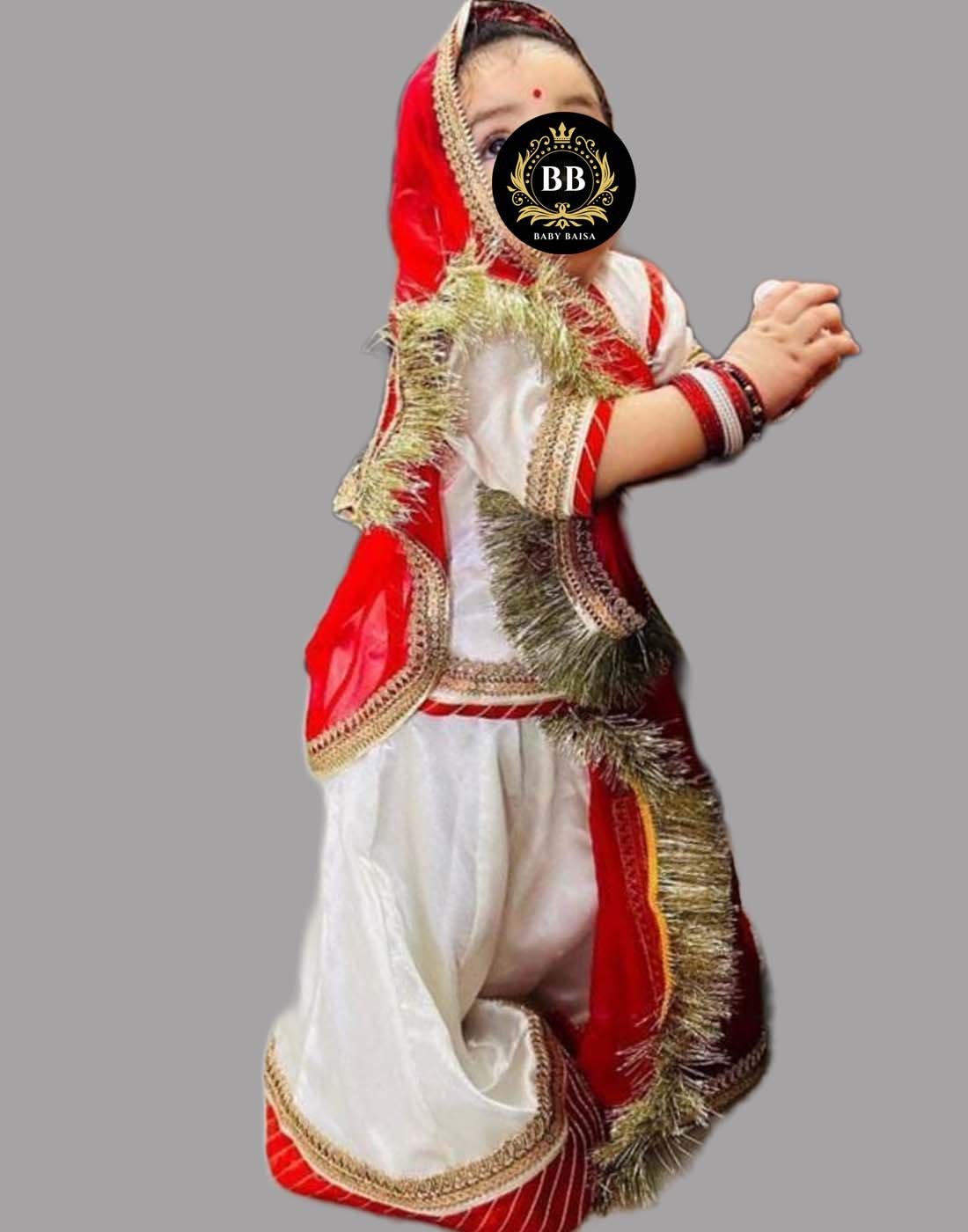 White and Red Faag Poshak for Small Baisa