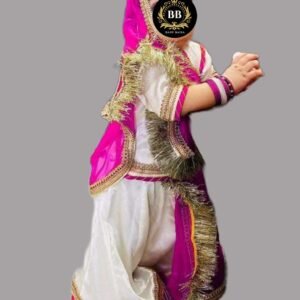 White and Pink Faag Poshak for Small Baisa