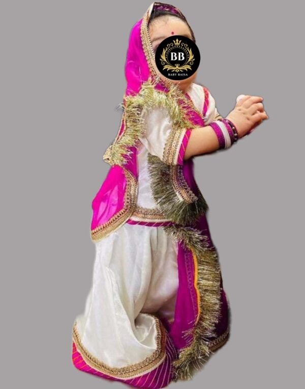 White and Pink Faag Poshak for Small Baisa