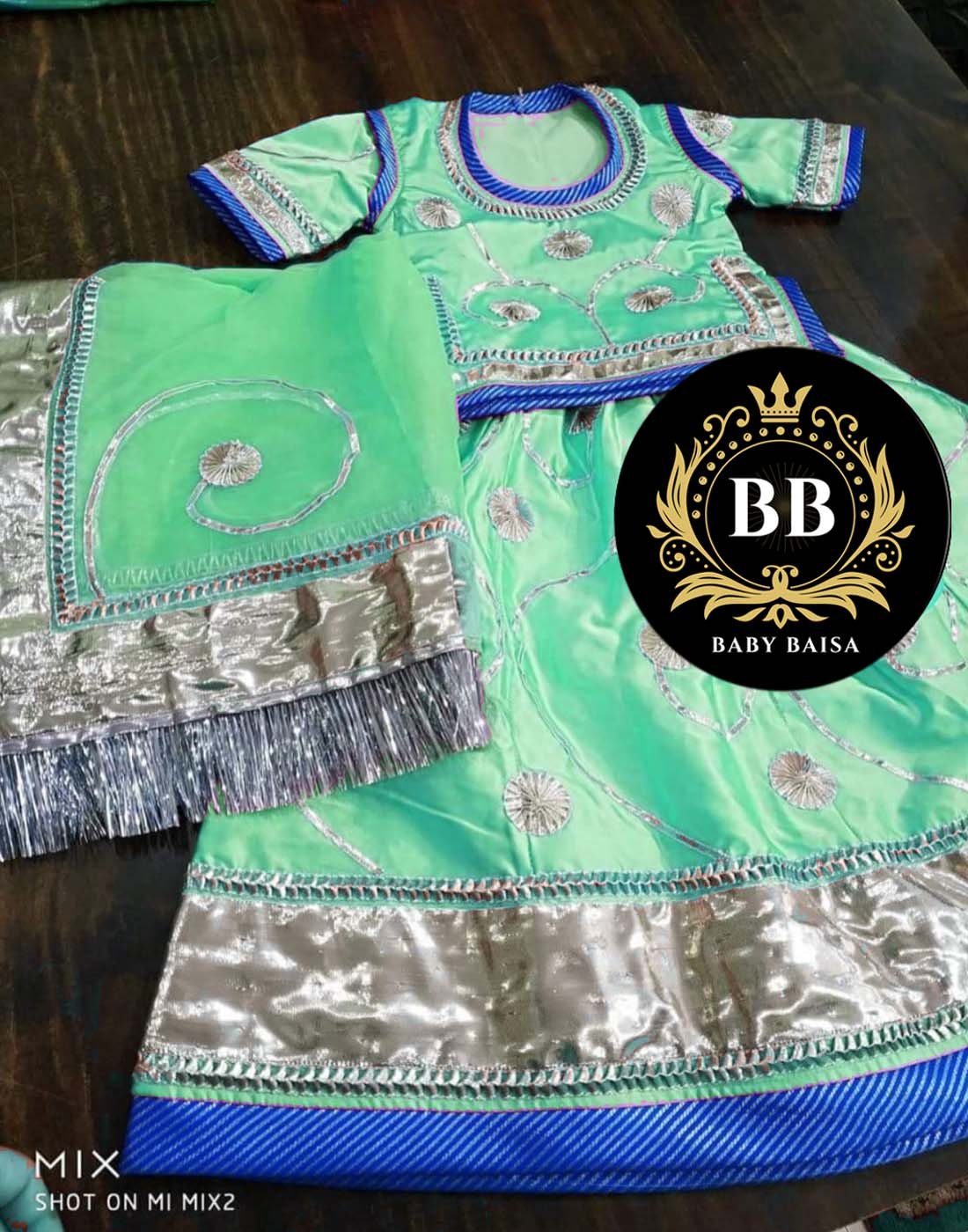 Fancy Kids Poshak in Light Green Color for Baby Baisa