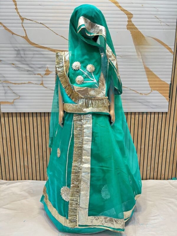 Kids Rajputi Poshak in Gotapatati with Sea Green Color