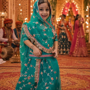 Bachcho ki Rajasthani Poshak Firozi Color me Gota Work ke Sath