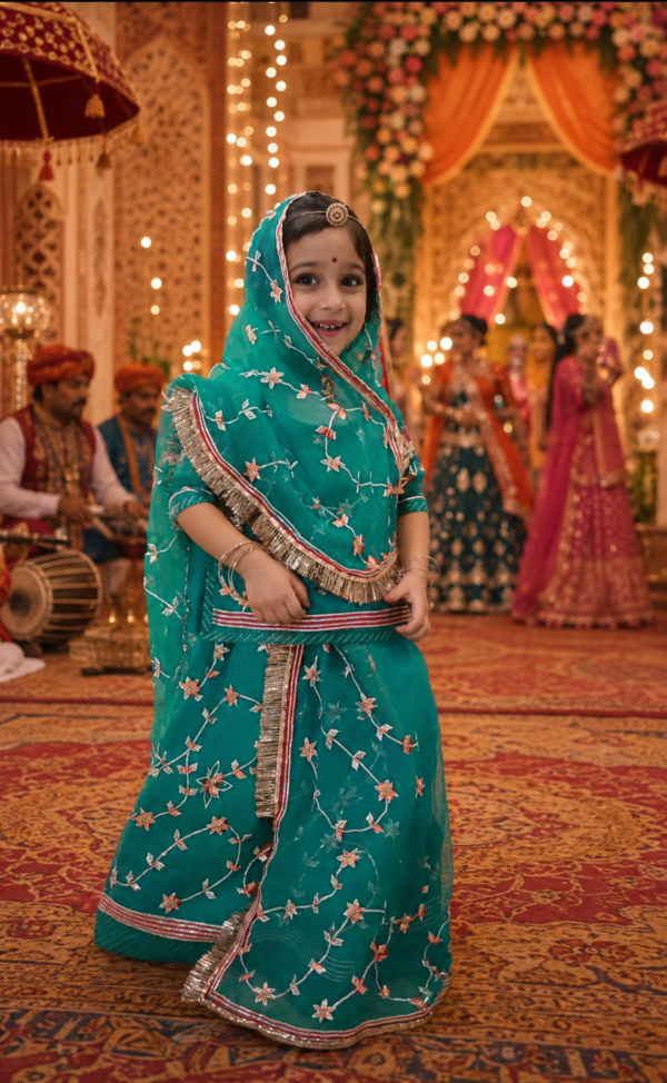 Bachcho ki Rajasthani Poshak Firozi Color me Gota Work ke Sath