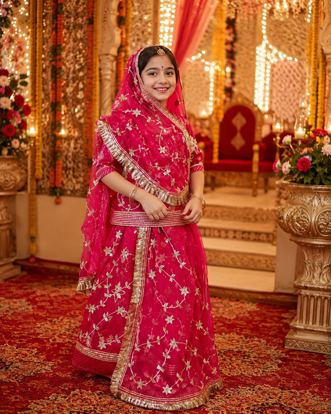 Bachcho ki Poshak Pink Color me Gota Work ke Sath